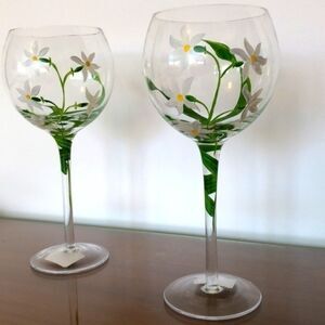 Hand Painted Floral Wine Glasses, Set of 2